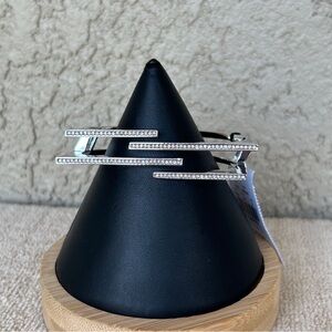 Sleek Silver & Stone Geometric Hinged Bracelet